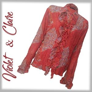 VIOLET & CLAIRE Orange Ruffled Blouse - Size XL